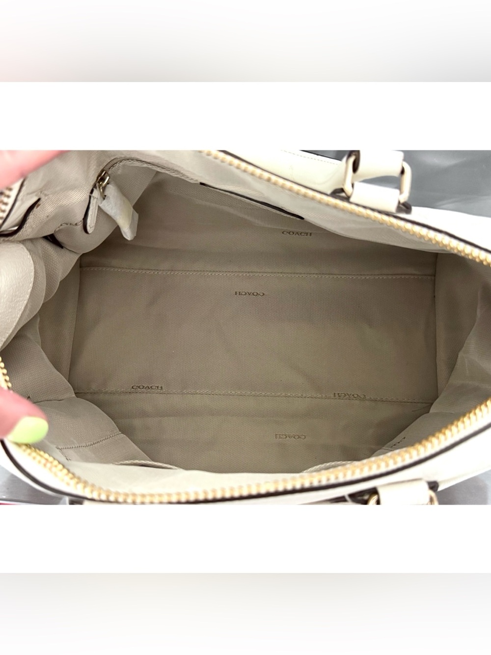 COACH Rhyder Satchel 34756 Chalk Pebble Leather Mini Rivets Crossbody - Picture 7 of 10